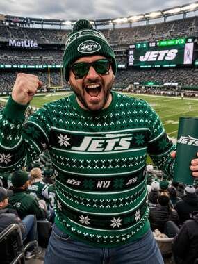 FOCO NFL New York Jets Busy Block Ugly Christmas Pullover Sweater